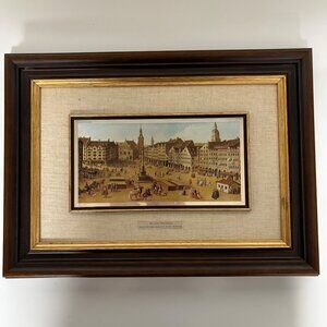 Bottega DArte Munich Marketplace Scene 925 Silver Plate Lithograph Italy Vintage